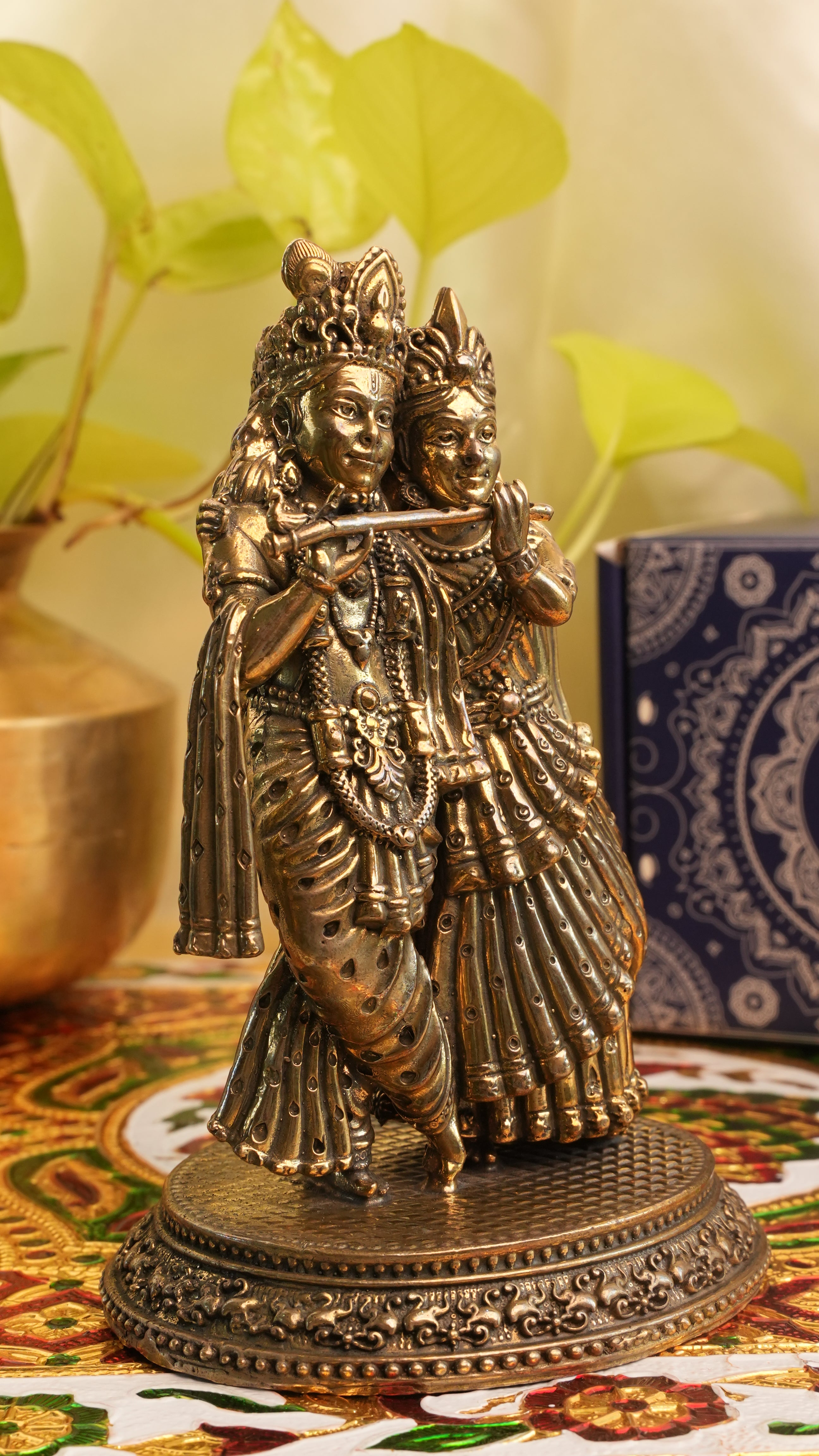 Radha Krishna Brass Idol – 4.5 Inch | Symbol of Divine Love & Harmony